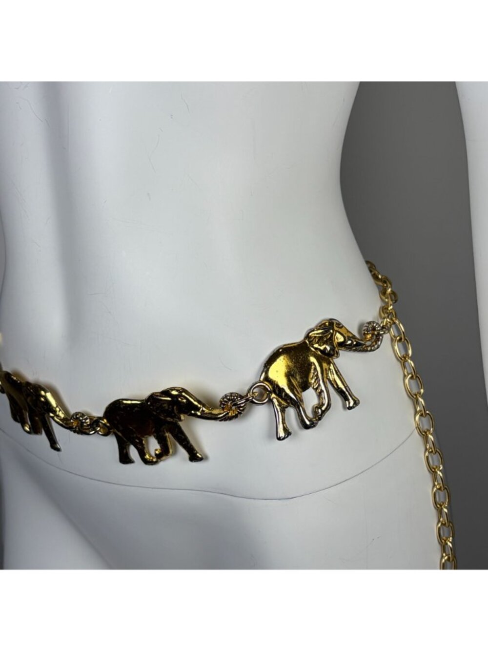 Vintage Gold Tone Metal Elephant Shape Charms Chain Link Waist Belt Adjustable - Picture 2 of 7